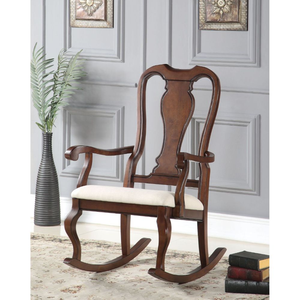 Acme - Sheim Rocking Chair 59382 Beige Fabric & Cherry Finish