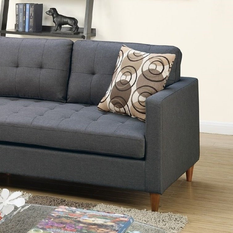 Blue Grey Polyfiber Sectional Sofa Living Room Furniture Reversible Chaise Couch Pillows Tufted Back Modular Sectionals | Home Elegance USA