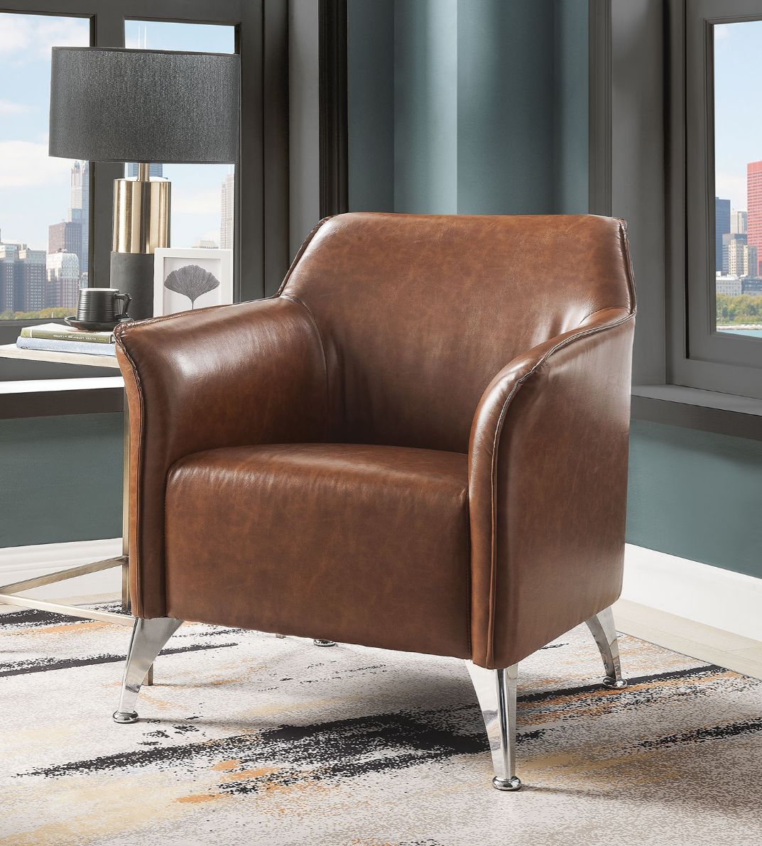 Acme - Teague Accent Chair 59521 Brown Synthetic Leather