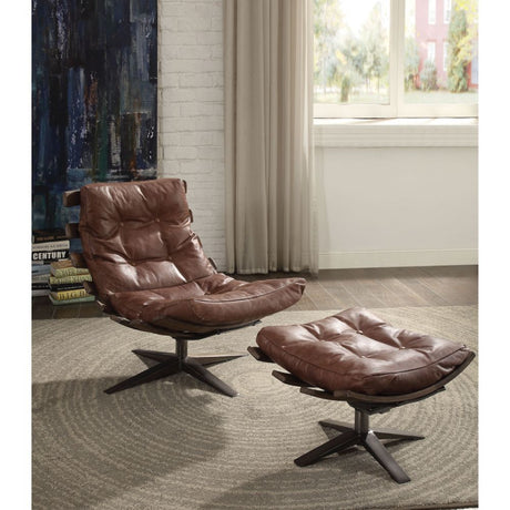 Acme - Gandy Chair & Ottoman 59530 Retro Brown Top Grain Leather