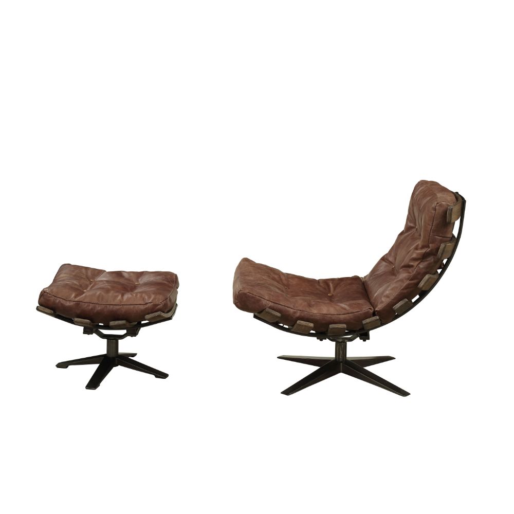 Acme - Gandy Chair & Ottoman 59530 Retro Brown Top Grain Leather