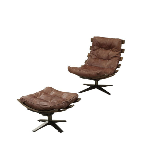 Acme - Gandy Chair & Ottoman 59530 Retro Brown Top Grain Leather