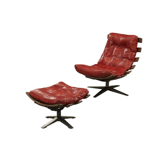 Acme - Gandy Chair & Ottoman 59531 Antique Red Top Grain Leather