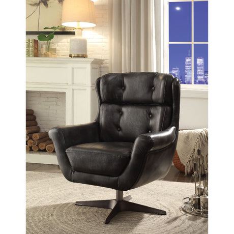 Asotin Accent Chair W/Swivel 59532 Vintage Black Top Grain Leather | Acme - 59532 - Home Elegance USA - 2