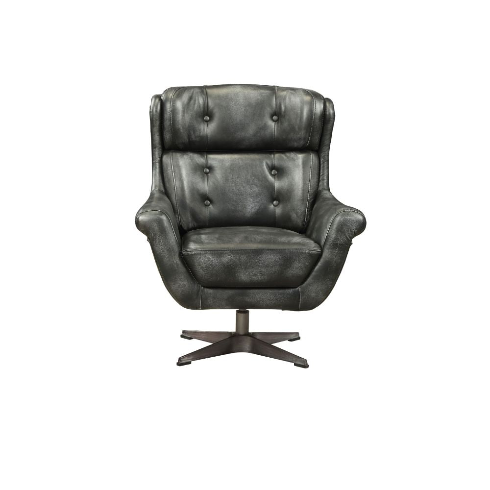 Asotin Accent Chair W/Swivel 59532 Vintage Black Top Grain Leather | Acme - 59532 - Home Elegance USA - 3