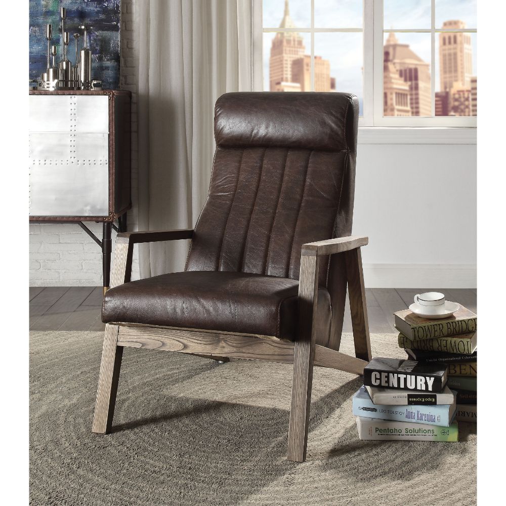 Acme - Emint Accent Chair 59534 Distress Chocolate Top Grain Leather