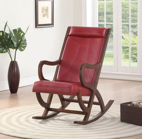 Acme - Triton Rocking Chair 59536 Burgundy Synthetic Leather & Walnut Finish