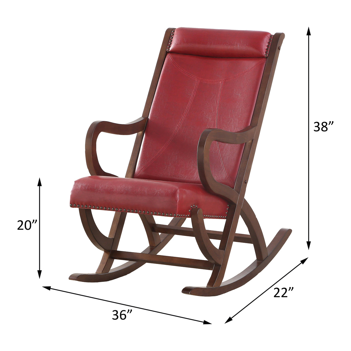 Acme - Triton Rocking Chair 59536 Burgundy Synthetic Leather & Walnut Finish