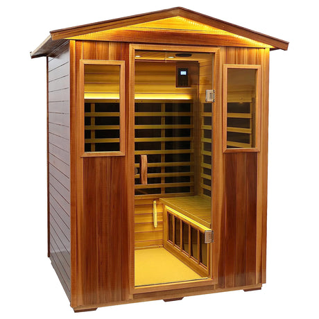 Four-Person Far-Infrared Outdoor Sauna with Low-EMF Heating, Bluetooth & LED Lighting - sold by Home Elegance USA