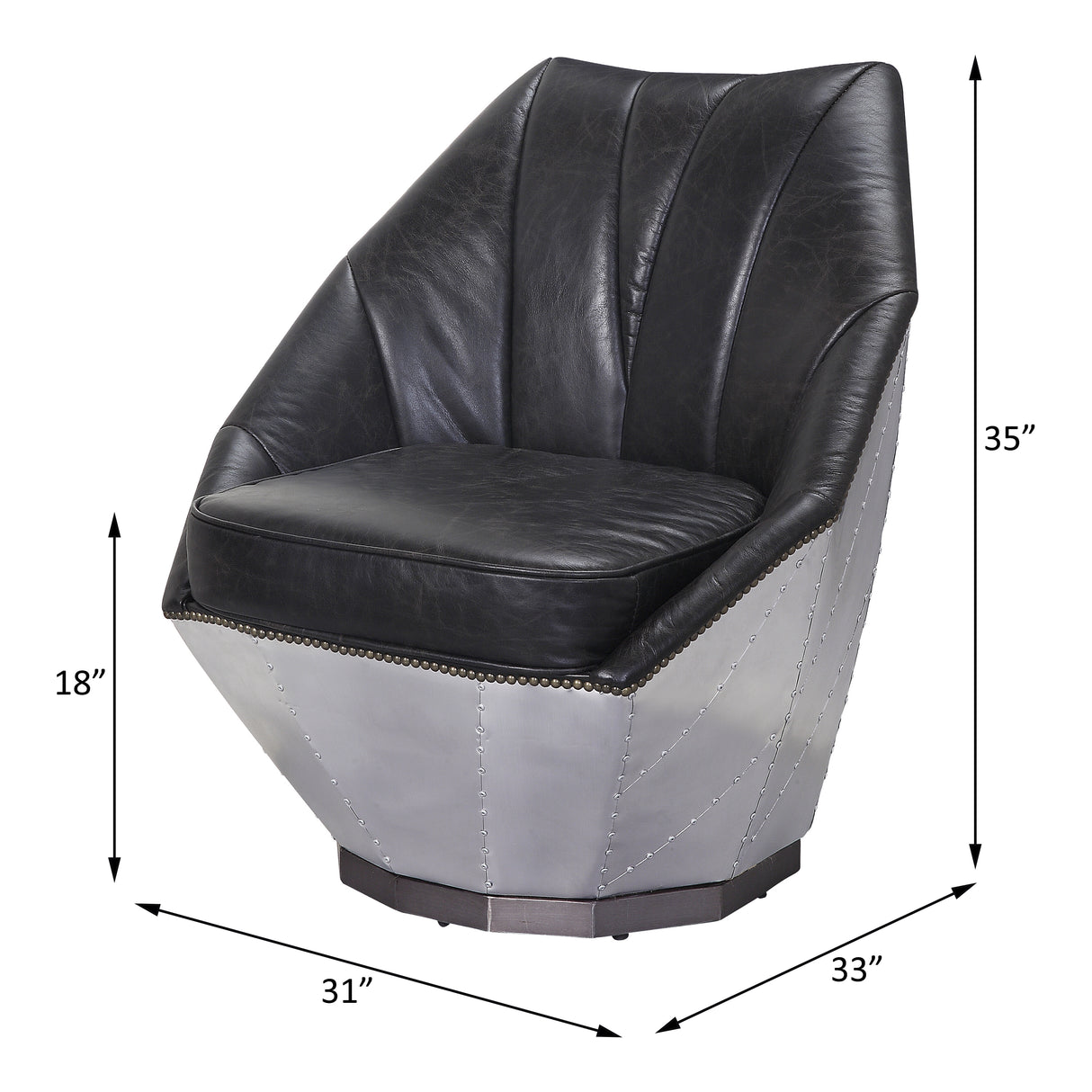 Acme - Brancaster Accent Chair 59622 Distress Espresso Top Grain Leather & Aluminum