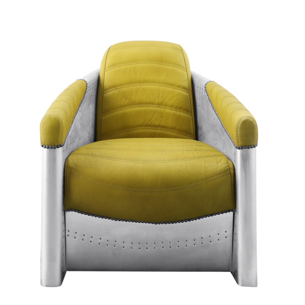 Acme - Brancaster Accent Chair 59624 Yellow Top Grain Leather & Aluminum
