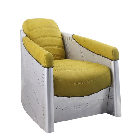 Brancaster Accent Chair 59624 Yellow Top Grain Leather & Aluminum | Acme | Home Elegance USA