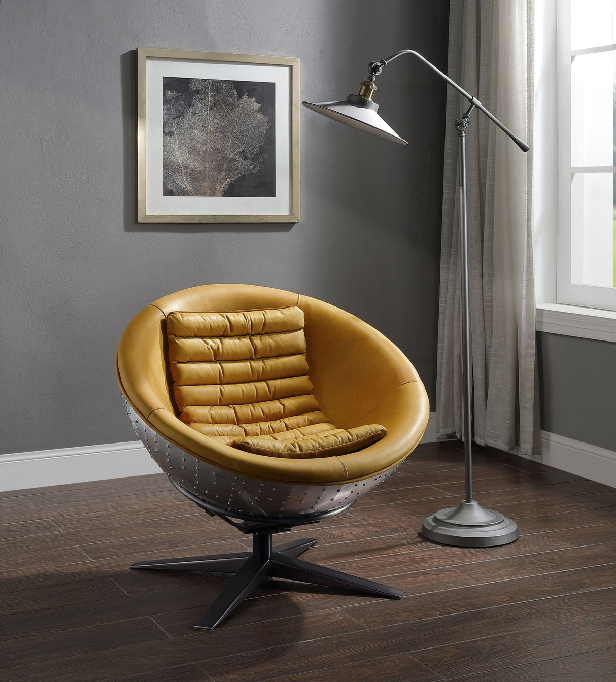 Brancaster Accent Chair 59664 Turmeric Top Grain Leather & Aluminum | Acme | Home Elegance USA