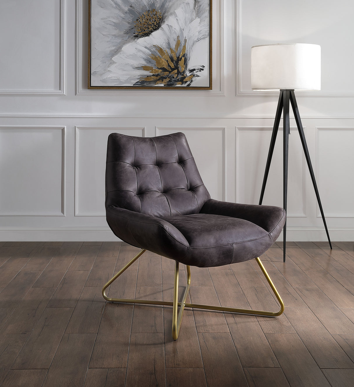 Acme - Dhalsim Accent Chair 59666 Antique Ebony Top Grain Leather