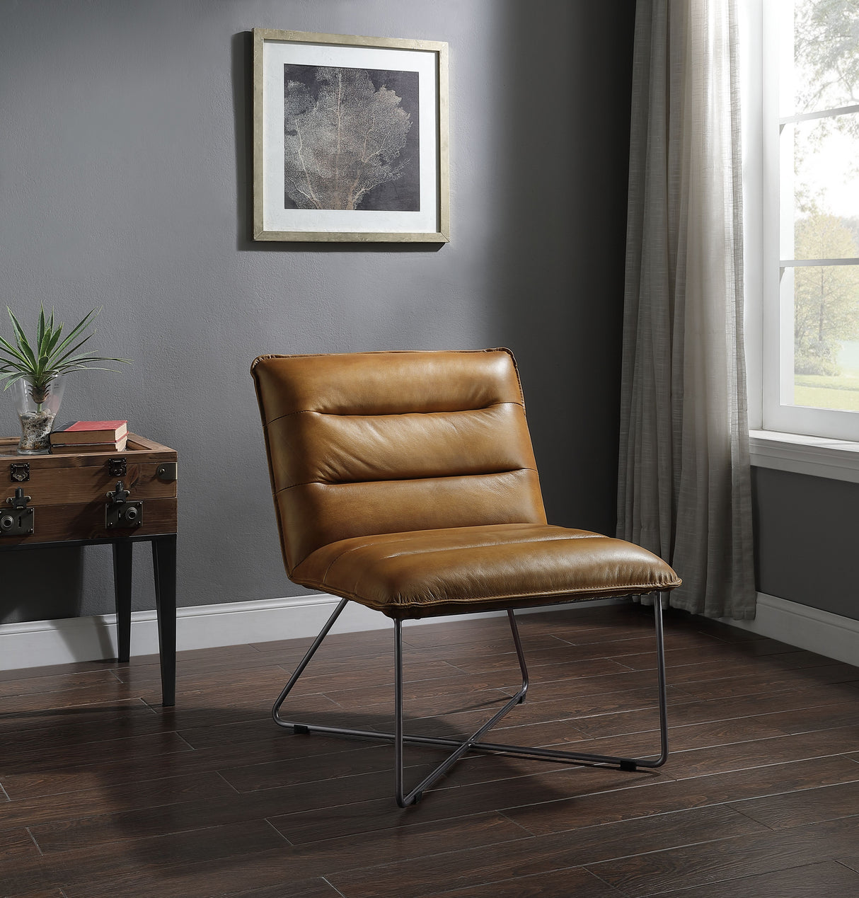 Acme - Balrog Accent Chair 59671 Saddle Brown Top Grain Leather