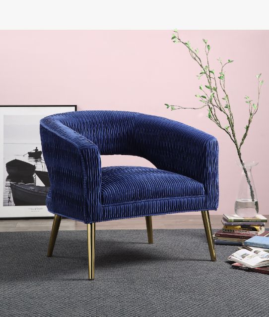 Aistil Accent Chair 59675 Blue Velvet & Gold Finish | Acme - 59675 - Home Elegance USA - 6