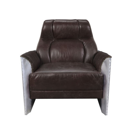 Acme - Brancaster Accent Chair 59715 Espresso Top Grain Leather & Aluminum