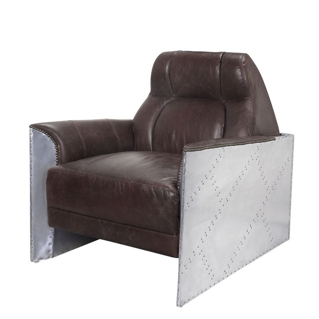 Brancaster Accent Chair 59715 Espresso Top Grain Leather & Aluminum | Acme | Home Elegance USA