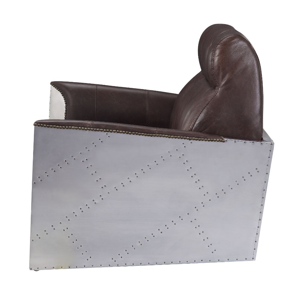 Acme - Brancaster Accent Chair 59715 Espresso Top Grain Leather & Aluminum