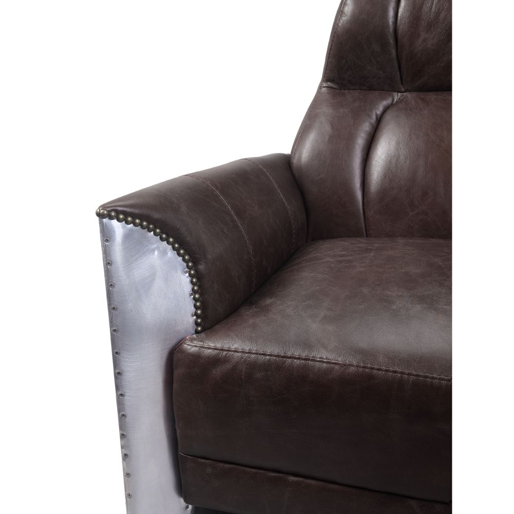 Acme - Brancaster Accent Chair 59715 Espresso Top Grain Leather & Aluminum