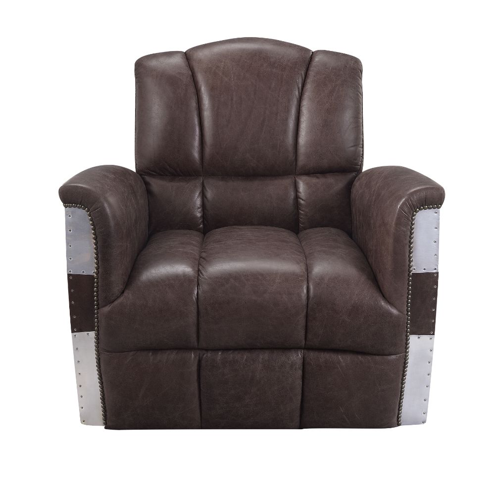 Brancaster Accent Chair 59716 Retro Brown Top Grain Leather & Aluminum | Acme | Home Elegance USA