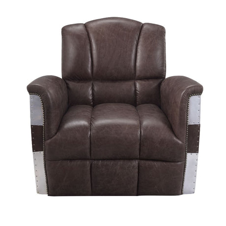 Acme - Brancaster Accent Chair 59716 Retro Brown Top Grain Leather & Aluminum