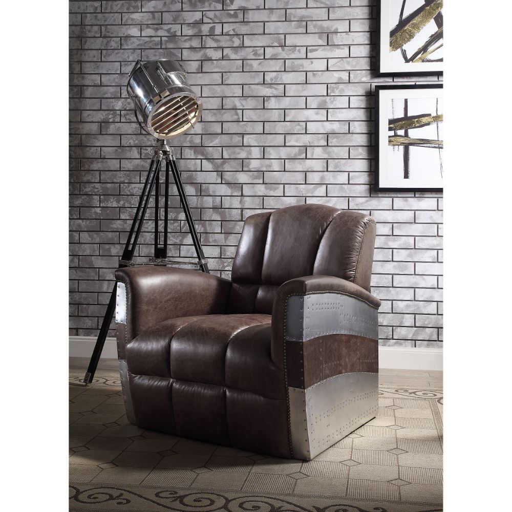 Brancaster Accent Chair 59716 Retro Brown Top Grain Leather & Aluminum | Acme | Home Elegance USA