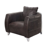 Acme - Kalona Accent Chair 59717 Distress Chocolate Top Grain Leather & Aluminum