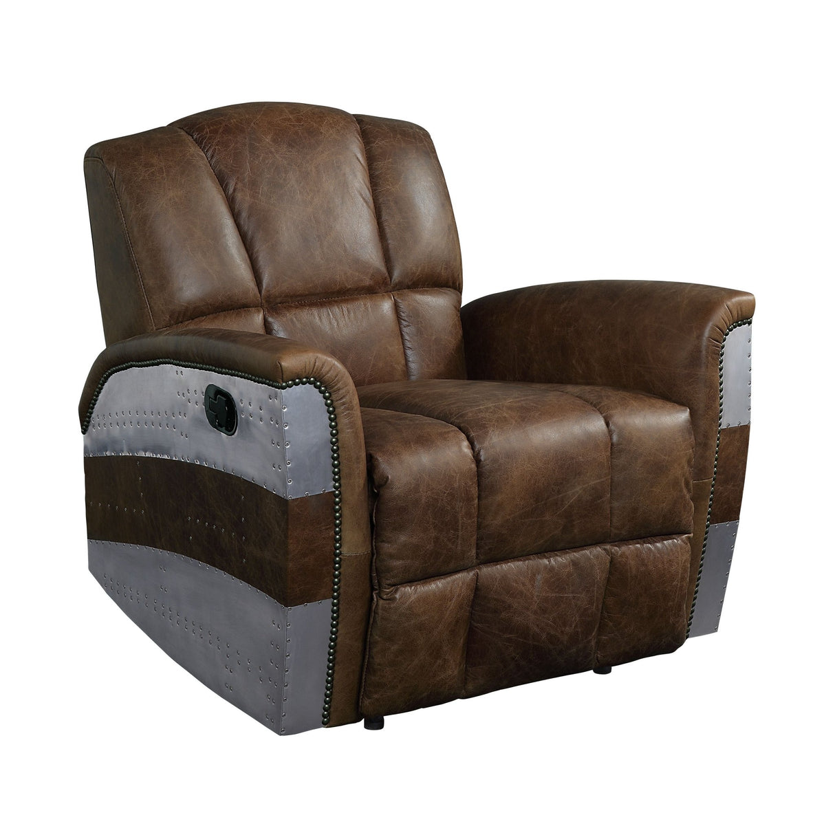 Brancaster Power Motion Recliner 59718 Retro Brown Top Grain Leather & Aluminum | Acme - 59718 - Home Elegance USA - 1