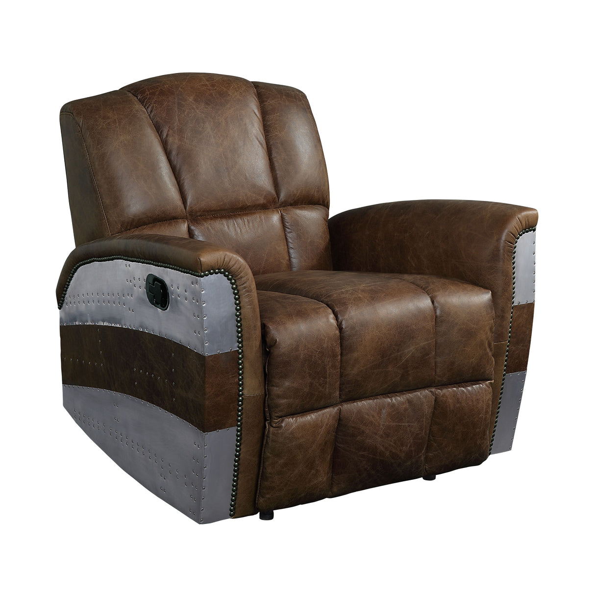 Acme - Brancaster Power Motion Recliner 59718 Retro Brown Top Grain Leather & Aluminum