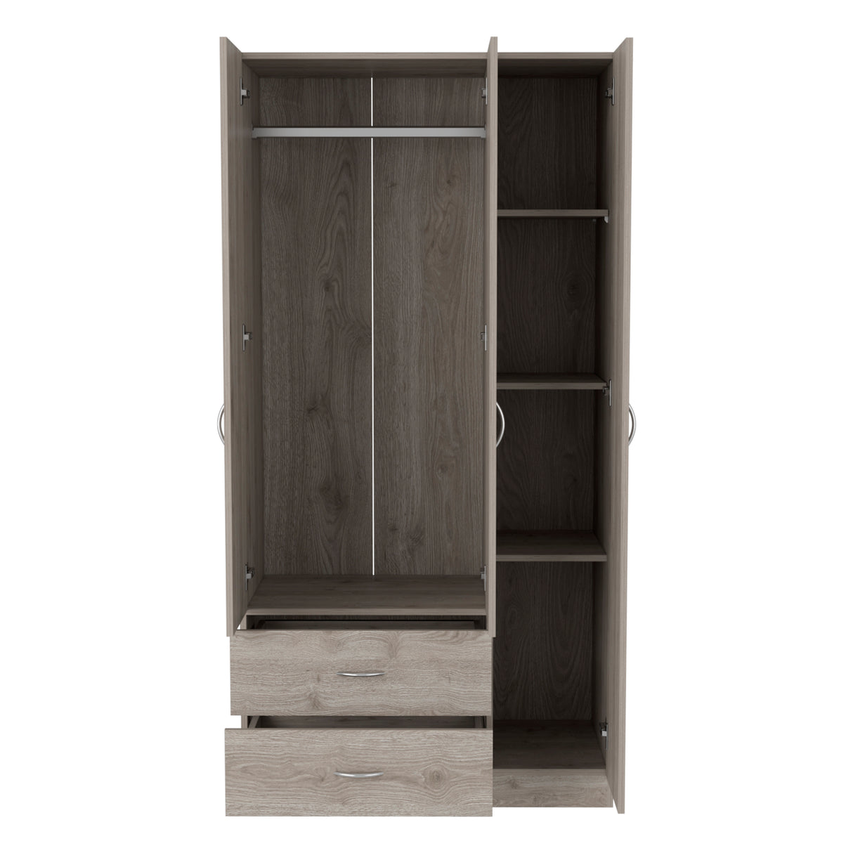 Bosko 3 Doors Armoire, Two Drawers, Metal Rod, Light Gray -Bedroom - sold by Home Elegance USA