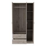 Bosko 3 Doors Armoire, Two Drawers, Metal Rod, Light Gray -Bedroom - sold by Home Elegance USA