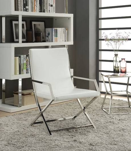 Acme - Rafael Accent Chair 59775 White Synthetic Leather & Stainless Steel