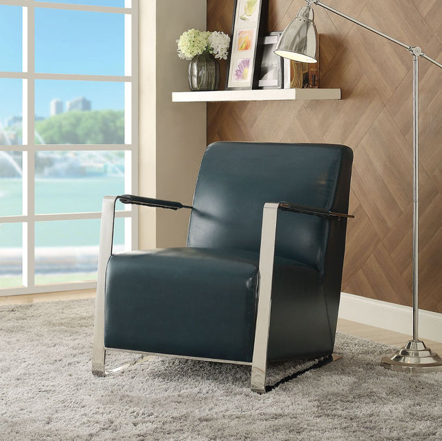 Acme - Rafael Accent Chair 59780 Teal Synthetic Leather & Stainless Steel