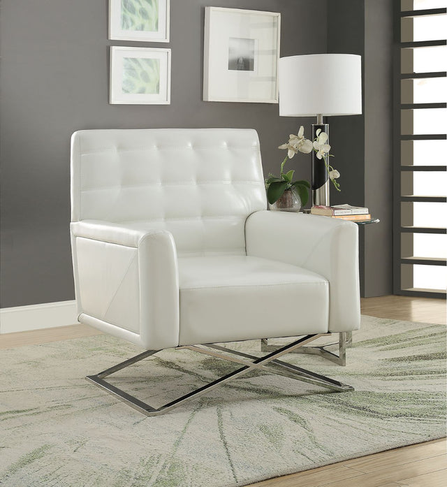 Acme - Rafael Accent Chair 59784 White Synthetic Leather & Stainless Steel