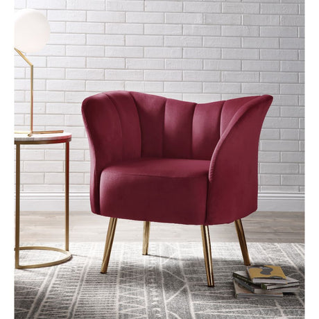 Acme - Reese Accent Chair 59795 Burgundy Velvet & Gold Finish