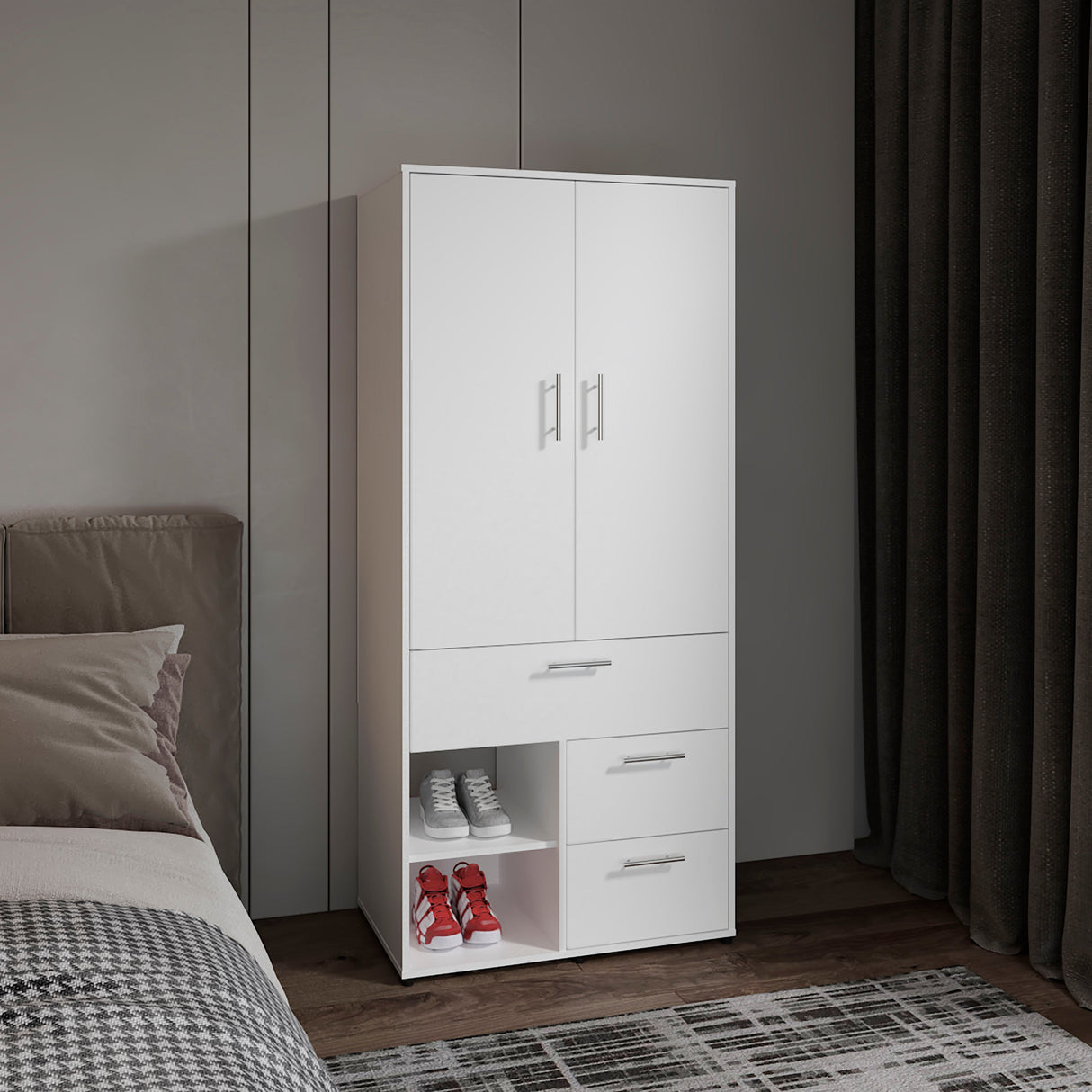 Armoire 70.90' H, 2 Doors, 3 Drawers, 2 Shelves, 6 Legs, White - Bedroom - sold by Home Elegance USA