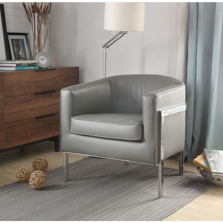 Acme - Tiarnan Accent Chair 59811 Vintage Gray Synthetic Leather & Chrome Finish