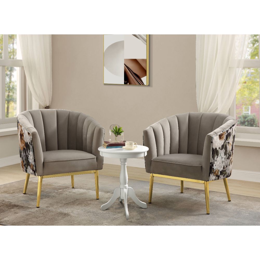 Acme - Colla Accent Chair 59816 Gray Velvet & Gold Finish