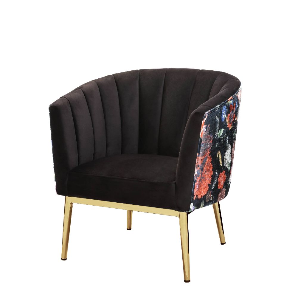 Acme - Colla Accent Chair 59817 Black Velvet & Gold Finish