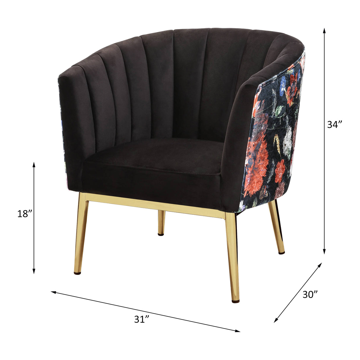 Acme - Colla Accent Chair 59817 Black Velvet & Gold Finish