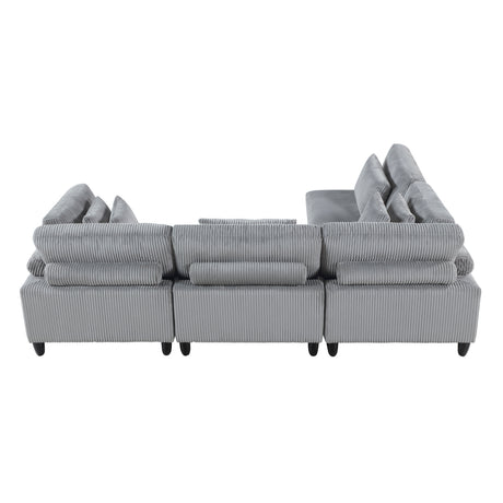 Living Room Furniture 4-Piece Modular Sectional Sofa Set Gray Corduroy Soft Cushion Pillows Solid Wood Legs - sold by Home Elegance USA