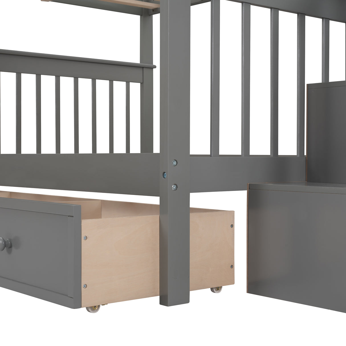Stairway Full-Over-Full Bunk Bed with Drawer, Storage and Guard Rail for Bedroom, Gray (OLD SKU: LT100310AAE) - sold by Home Elegance USA