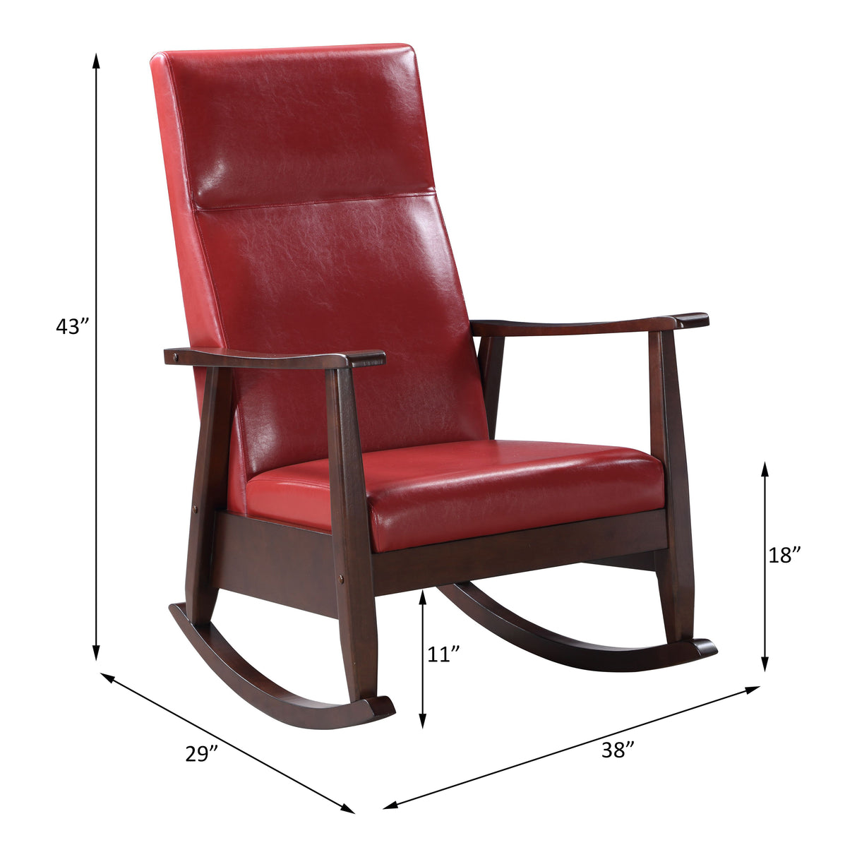 Acme - Raina Rocking Chair 59931 Red Synthetic Leather & Espresso Finish