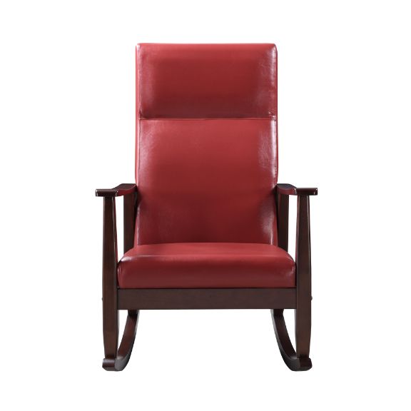 Acme - Raina Rocking Chair 59931 Red Synthetic Leather & Espresso Finish