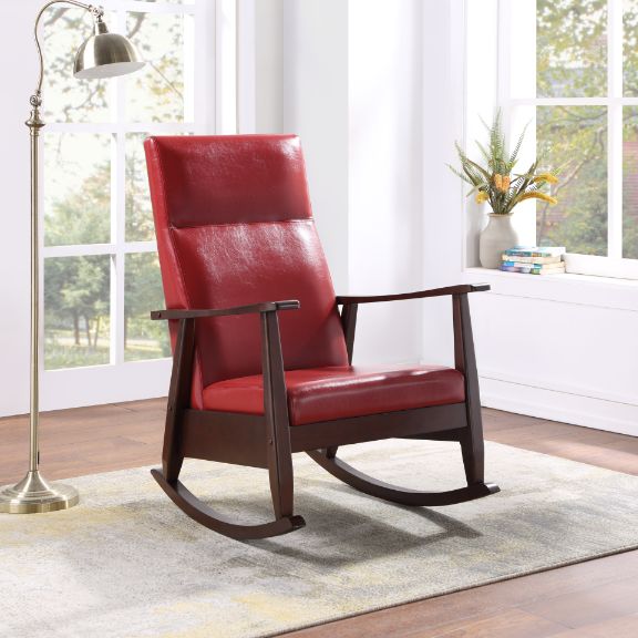 Acme - Raina Rocking Chair 59931 Red Synthetic Leather & Espresso Finish