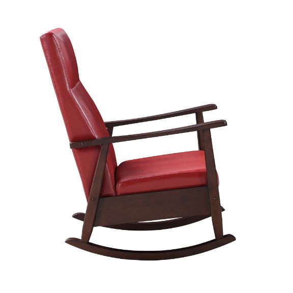 Acme - Raina Rocking Chair 59931 Red Synthetic Leather & Espresso Finish