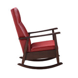 Acme - Raina Rocking Chair 59931 Red Synthetic Leather & Espresso Finish