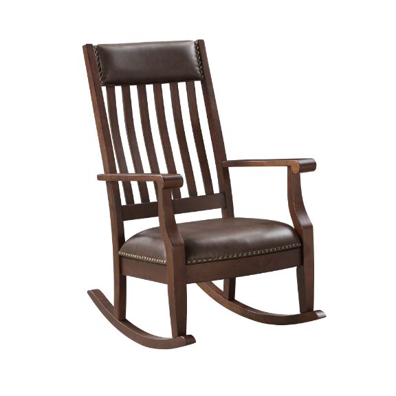 Acme - Raina Rocking Chair 59937 Brown Synthetic Leather & Walnut Finish