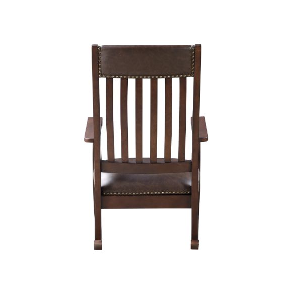 Acme - Raina Rocking Chair 59937 Brown Synthetic Leather & Walnut Finish